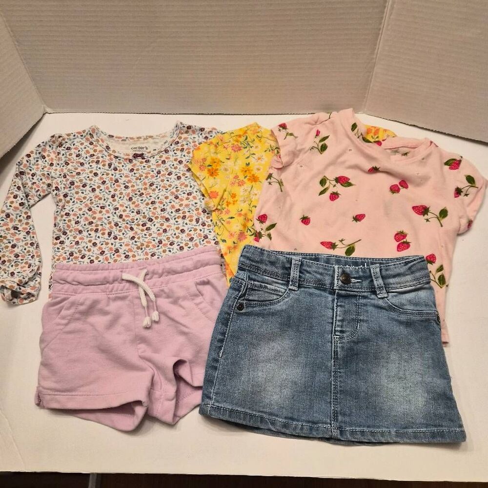 2T Girls Summer Outfits Bundle w/ Jean Skirt, T-shirts & Shorts: Carter's